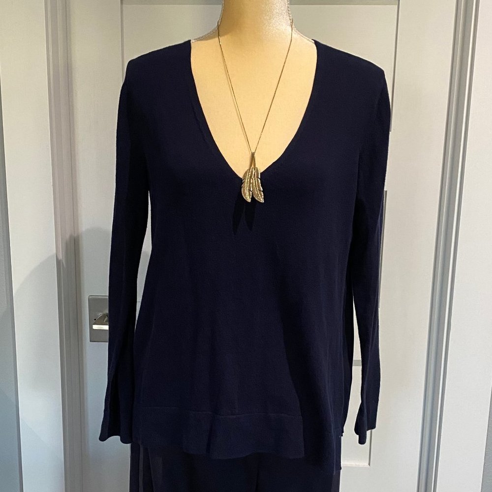 Zara Navy Hi-Lo Sheer Back Shirt- Medium